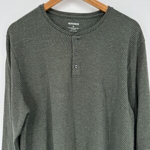 Bonobos Mens XL Green Long Sleeve Waffle Knit Henley Shirt‎